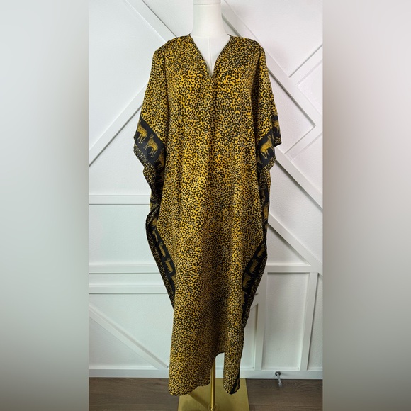 Vintage Saybury Leopard Print Kaftan Dress Free Size Animal Border Safari Lounge - Picture 1 of 7